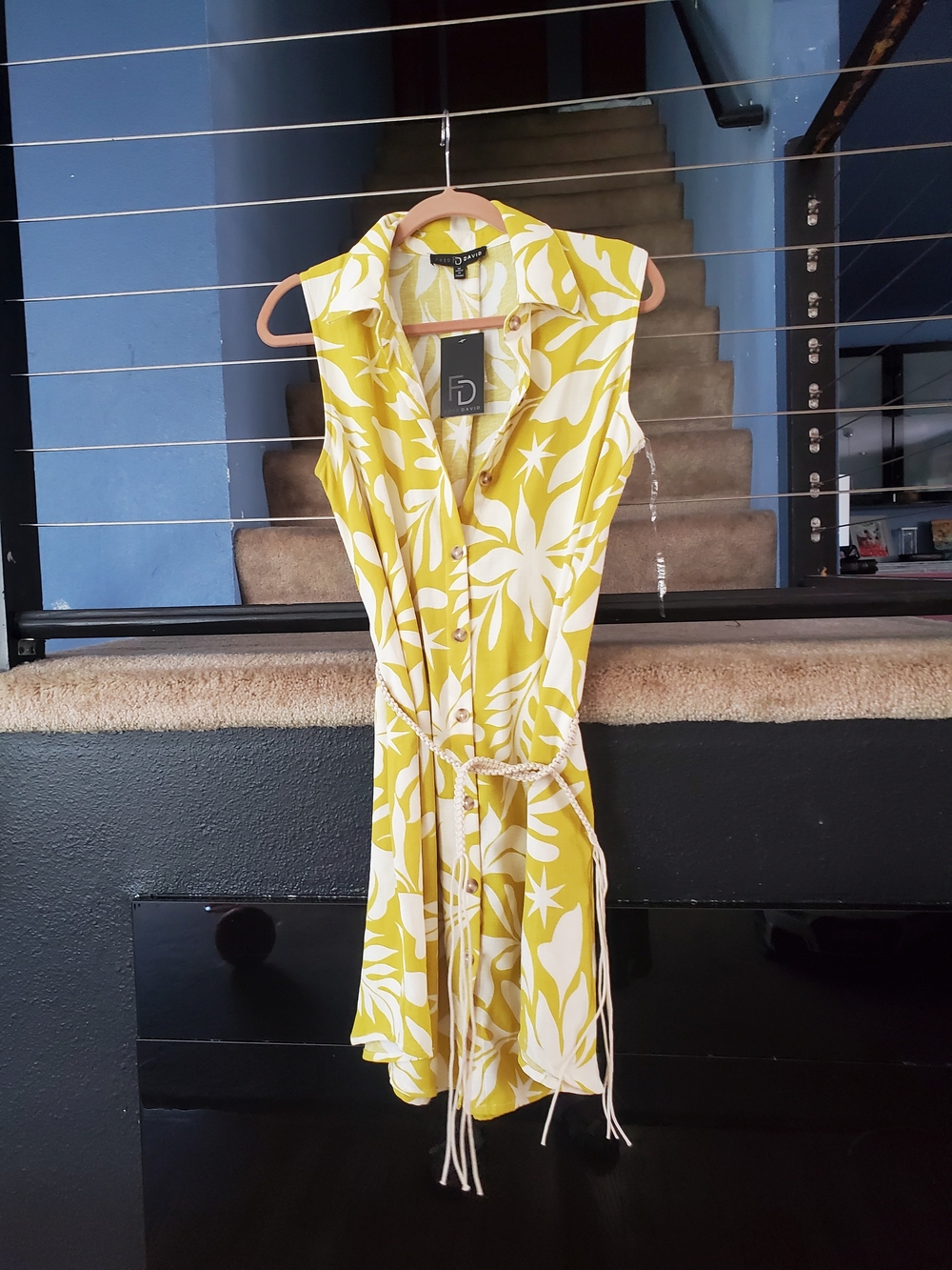 Fred David Yellow & White Floral Button-Front Mini Dress